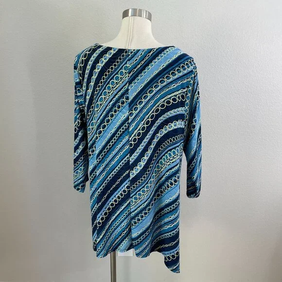 Jm Collection Womens Plus 2X Chain Print Blue Stretch Tunic Top 3/4 Sleeve Shirt - Picture 8 of 8